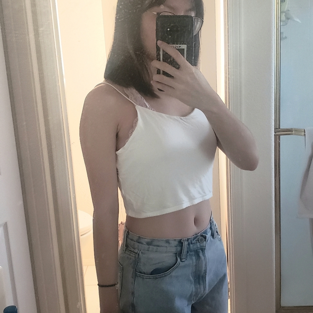 White strappy crop tank